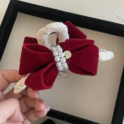 Fermaglio per Capelli Fiocco in Velluto e Pizzo Vintage Elegante Stile Francese con Perle Artificiali per Donna Accessori Capelli