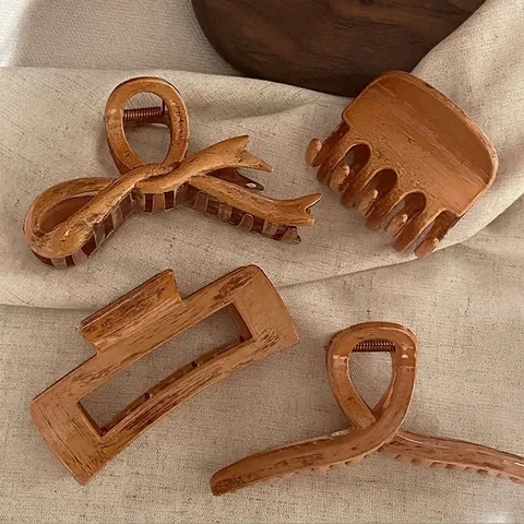 Molla per Capelli Donna Rétro Texture Venatura del Legno Geometrica Elegante Accessorio per Capelli in Tessuto per Styling