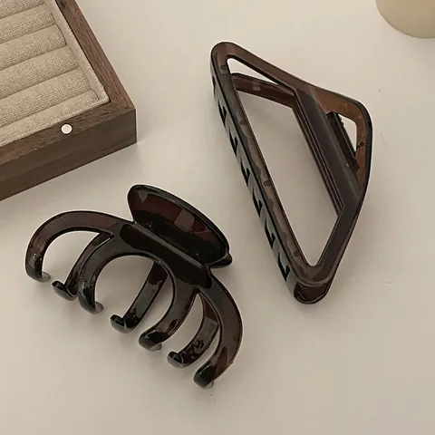 Vintage Schildpad Acryl Haarklem Voor Vrouwen Grote Geometrische Amber Bruine Haaienclip Antislip Sterke Grip Haaraccessoires