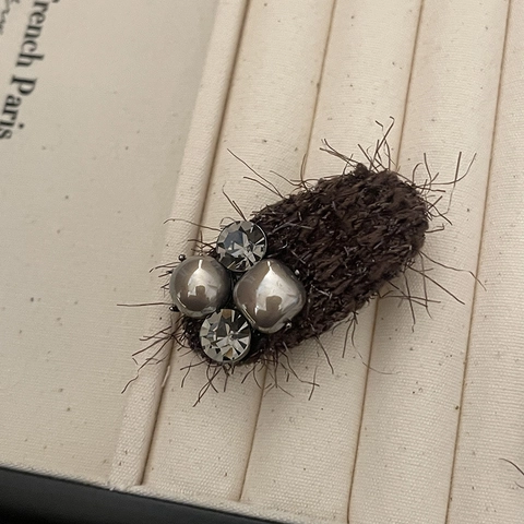 Vintage Fermaglio per Capelli in Tessuto Peluche da Donna Con Strass Perla Artificiale Clip per Frangia Geometrica in Pelliccia