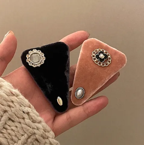 Fermaglio per Capelli a Triangolo in Velluto Retro Con Perla Artificial Strass Tweed Bordo in Pizzo Fermaglio Vintage per Donna