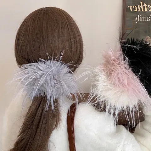 Eleganti Elastici per Capelli Grandi in Peluche e Piume Sintetiche Alta Estetica Morbidi Elastici per Capelli da Donna Ragazza Accessori per Capelli