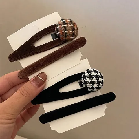 Vintage Fluwelen Haarclip Elegant Tweed Ruitjes Ronde Bal BB-clip Herfst Winter Mode Haaraccessoires Voor Vrouwen Haarnaald