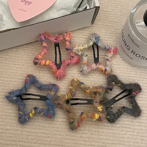 Fermaglio Per Capelli A Stella In Filato Con Punti Colorati Dolce Clip BB A Stella In Lana Per Donne Ragazze Accessori
