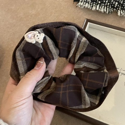 Simpatico Set Accessori per Capelli a Quadretti con Orsetto di Peluche Molletta a Fiocco Elastico con Strass a Cuore