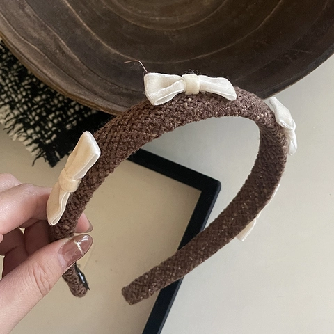 Ensemble Serre-Tête et Chouchou à Nœud en Tweed Vintage pour Femmes Pince à Cheveux Faite à la Main Accessoires Doux