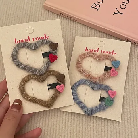 Handmade Yarn Wrapped Heart Hair Clips Sweet Girl Heart BB Clip Hair Accessories Women Daily Bangs Clip Hairpin