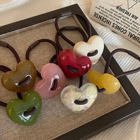 French Style Jelly Color Heart Hair Tie Simple Elastic Hair Band Acrylic Heart Shape Headwear Accessory For Women