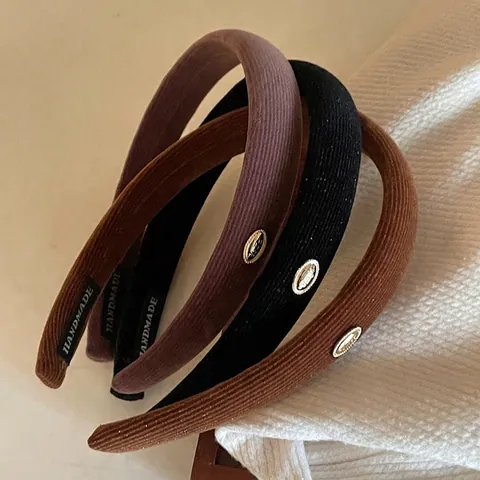 Elegante Cerchietto in Tessuto a Righe Con Targhetta in Metallo Dorato Per Donna Moda Pendolare Accessorio Per Capelli Fascia
