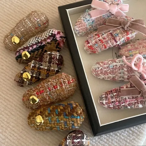 Vintage Tweed Bowknot Hair Clip For Women Elegant Niche Design Handmade Fabric Hairpin Side Clip Fashion Hair Accessories