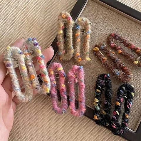 Pasadores BB Envueltos en Hilo de Colores Vintage para Mujeres Niñas Horquillas Moteadas Tejidas a Mano Lindas
