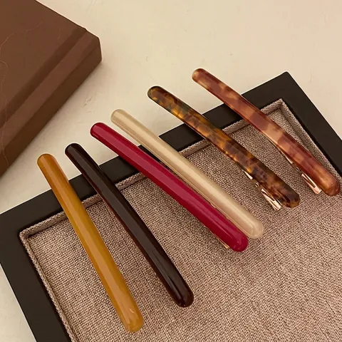Pinza para el Cabello de Pico de Pato de Acetato Vintage para Mujer Clip de Flequillo Lateral de Tira Larga Geométrica Hecha a Mano Accesorios para el Cabello Minimalistas de Moda