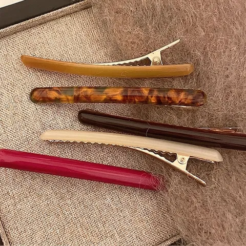 Pinza para el Cabello de Pico de Pato de Acetato Vintage para Mujer Clip de Flequillo Lateral de Tira Larga Geométrica Hecha a Mano Accesorios para el Cabello Minimalistas de Moda