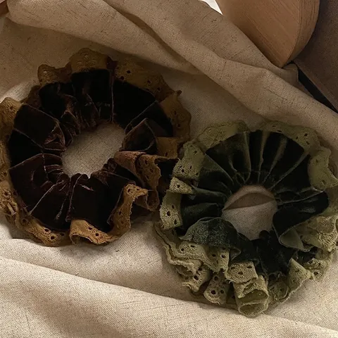 Coletero de Terciopelo y Encaje Vintage para Mujer Gomas de Pelo Elásticas de Doble Capa Elegante Soporte para Coleta Estilo Francés Accesorios