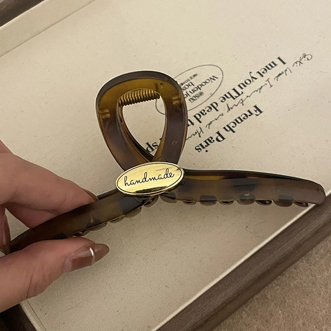 Molletta per Capelli Vintage Tartarugata Clip a Squalo Geometrica in Acrilico Targhetta Dorata Fatta a Mano Accessori Donna