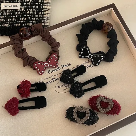 Fermaglio per Capelli in Peluche a Cuore in Stoffa Rossa Vintage Elastico per Capelli con Fiocco Accessorio per Donna