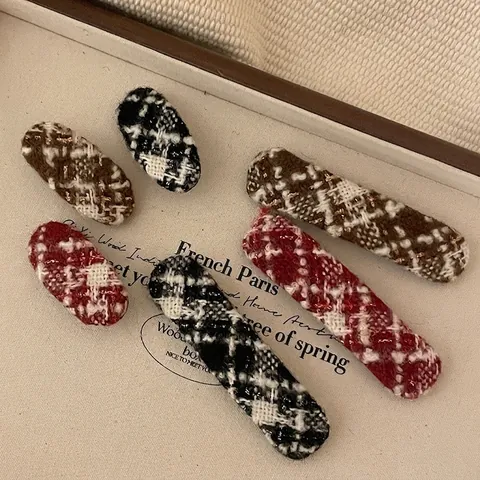 Pinza de Pelo de Tela de Tweed Vintage para Mujer Ovalada Rectangular Clip para Flequillo Retro Otoño Invierno Accesorios para el Cabello