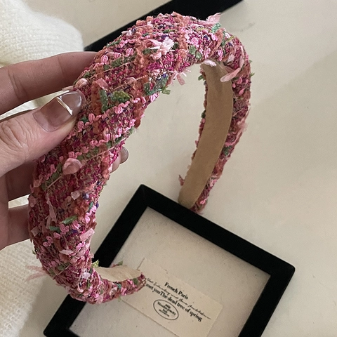 Juego de Pinzas para el Cabello de Tela de Tweed Vintage Francés para Mujer Elegantes Accesorios para el Cabello Hechos a Mano Color Baya con Lazo y Perlas Artificiales