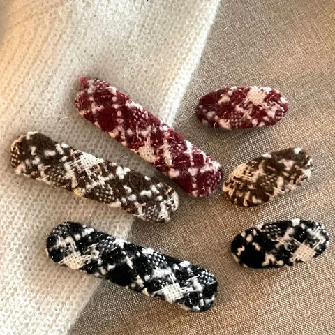 Pinza de Pelo de Tela de Tweed Vintage para Mujer Ovalada Rectangular Clip para Flequillo Retro Otoño Invierno Accesorios para el Cabello