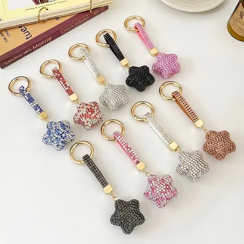 Lussuoso Portachiavi a Stella con Strass per Donna Pendente per Borsa in Lega Pentagramma Accessorio da Appendere per Auto