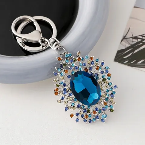 Llavero de Broche con Diamantes de Imitación Florales de Lujo Vintage Colgante de Bolsa de Cristal Colorido para Mujeres Joyería
