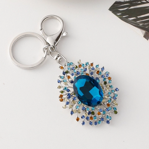 Llavero de Broche con Diamantes de Imitación Florales de Lujo Vintage Colgante de Bolsa de Cristal Colorido para Mujeres Joyería
