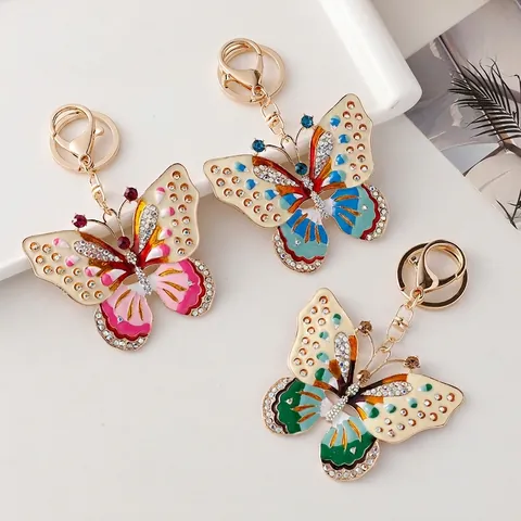 Portachiavi Farfalla in Smalto Retrò Vintage Ciondolo Farfalla Colorata in Lega di Strass Fascino Borsa Anello Chiave Decorativo Regalo