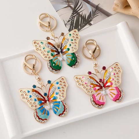 Portachiavi Farfalla in Smalto Retrò Vintage Ciondolo Farfalla Colorata in Lega di Strass Fascino Borsa Anello Chiave Decorativo Regalo