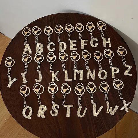 Portachiavi con 26 Lettere Alfabeto Inglese in Lega di Strass Placcato Oro Pendente per Borsa Iniziale per Donna