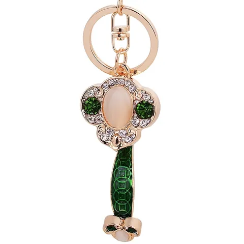 Vintage Chinesischer Stil Ruyi Schlüsselanhänger Zinklegierung Katzenaugenstein Strass Eingelegt Glücksmünze Tasche Anhänger