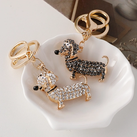 Dachshund Rhinestone Alloy Keychain For Women Bag Charm Pendant Cute Dog Animal Key Ring Fashion Creative Gift Accessories