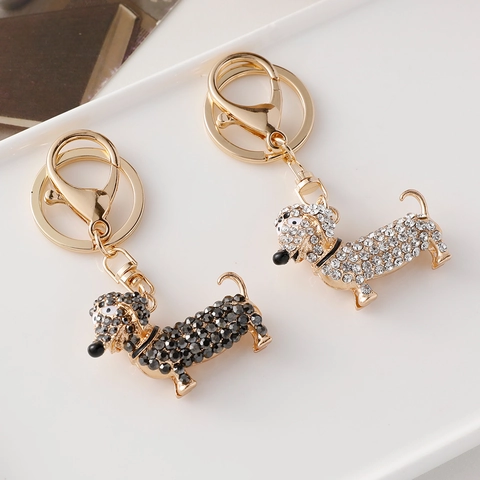Dachshund Rhinestone Alloy Keychain For Women Bag Charm Pendant Cute Dog Animal Key Ring Fashion Creative Gift Accessories
