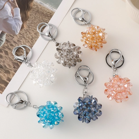 Koreaanse Mode Kristallen Bol Sleutelhanger Voor Dames Exquise Kunstkristal Kralen Tas Charm Legering Metalen Auto Sleutelring Hanger