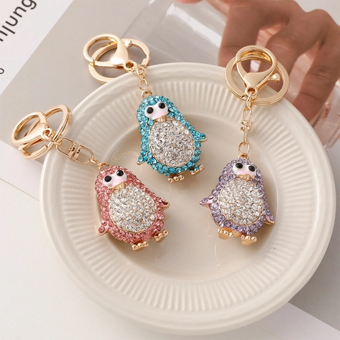 Süßer Pinguin Strass Schlüsselanhänger Metall Legierung Tier Tasche Anhänger Mode Schmuck Geschenk Für Damen Mädchen Rucksack Zubehör