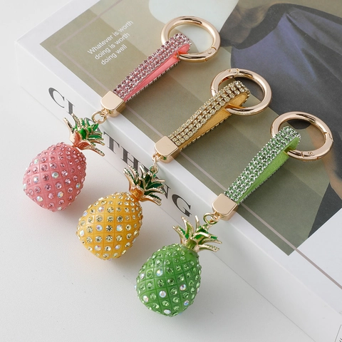 Portachiavi 3D a Forma di Ananas di Moda Pendente per Borsa in Lega di Frutta con Strass Luccicanti per Donna Ragazza Gioielli Creativi Regalo