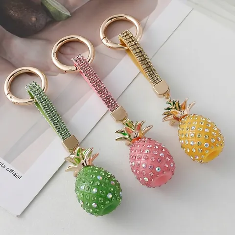 Portachiavi 3D a Forma di Ananas di Moda Pendente per Borsa in Lega di Frutta con Strass Luccicanti per Donna Ragazza Gioielli Creativi Regalo