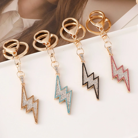 Hip Hop Strass Legering Bliksemschicht Sleutelhanger Voor Auto Tas Hanger Mode Sieraden Accessoire Cadeau Vrouwen Mannen
