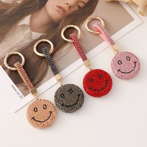 Portachiavi con Faccina Sorridente in Strass alla Moda Ciondolo per Borsa in Cristallo in Lega Decorazione per Auto da Donna