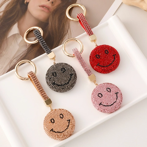 Portachiavi con Faccina Sorridente in Strass alla Moda Ciondolo per Borsa in Cristallo in Lega Decorazione per Auto da Donna