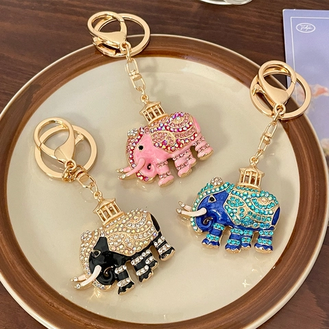 Portachiavi Elefante in Smalto con Strass Vintage in Lega di Metallo Pendente per Borsa Auto Decorazione Regalo per Donna
