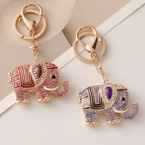 Portachiavi Elefante Vintage in Lega Smalto Ciondolo Borsa Animale Anello Auto Portachiavi di Lusso con Cristalli Regalo Donna