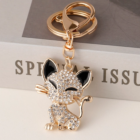 Kreativer Katze Strass Gold Schlüsselanhänger Für Damen Taschenanhänger Funkelnde Legierung Kätzchen Schlüsselanhänger Auto Zubehör