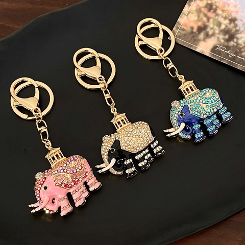 Portachiavi Elefante in Smalto con Strass Vintage in Lega di Metallo Pendente per Borsa Auto Decorazione Regalo per Donna