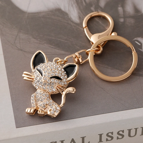 Kreativer Katze Strass Gold Schlüsselanhänger Für Damen Taschenanhänger Funkelnde Legierung Kätzchen Schlüsselanhänger Auto Zubehör