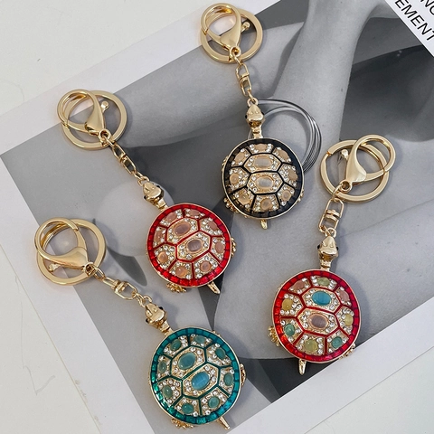 Kreative Strass Schildkröte Schlüsselanhänger Legierung Metall Katzenaugenstein Schlüsselring Tasche Anhänger Charm Schmuck Geschenk Damen