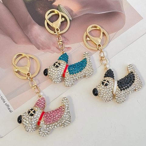 Simpatico Portachiavi a Forma di Cane con Strass Ciondolo per Borsa a Forma di Cucciolo in Cristallo Lucido Regalo Donna
