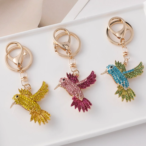 Niedliche Kolibri Strass Schlüsselanhänger Legierung Tier Vogel Tasche Anhänger Geschenk Bunte Kristall Eingelegt Metall Schlüsselring