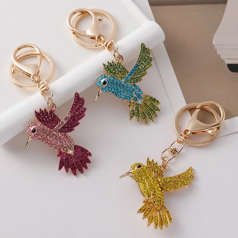 Niedliche Kolibri Strass Schlüsselanhänger Legierung Tier Vogel Tasche Anhänger Geschenk Bunte Kristall Eingelegt Metall Schlüsselring