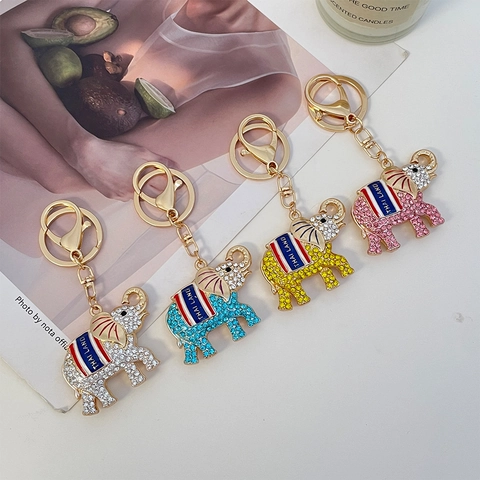 Thai Elephant Rhinestone Keychain Metal Crystal Inlaid Animal Key Ring Bag Charm For Women Souvenir Gift