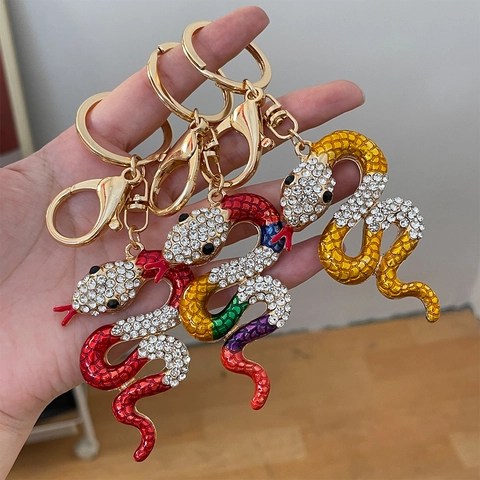 Strass Schlange Schlüsselanhänger Zinklegierung Funkelnd Tier Taschenanhänger Emaille Serpent Auto Schlüsselring Für Damen Modeschmuck Geschenk